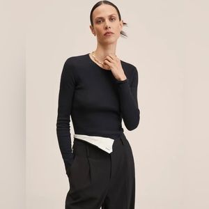 Mango Ribbed Cotton Long Sleeve • Black • Size M